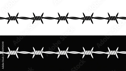 Black and white barbed wire fence sections aligned horizontally Vector