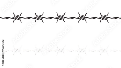 Barbed wire fence forming a continuous barrier with sharp points Vector