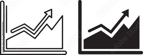 Two black and white line and solid of upward trending financial growth charts with arrows on a white background