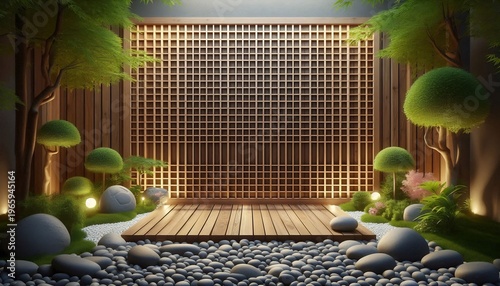 Enchanting Zen Garden Stage with Bamboo and Glowing Lanterns.