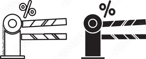 Two black and white of parking barriers with percentage symbols representing discount or toll gate access control