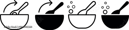 Stages of preparing and cooking soup with a spoon in a bowl