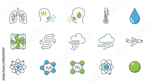 Air quality and elements vector icons set for science and health