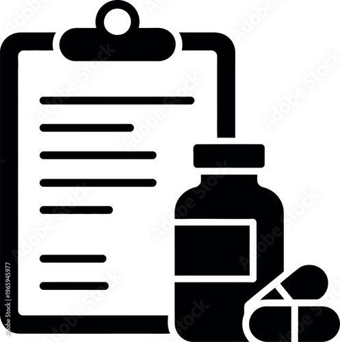 Tableau sur toile Clipboard with medication bottle and pills icon illustration