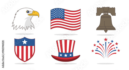 American patriotic symbols on a white background vector graphic elements