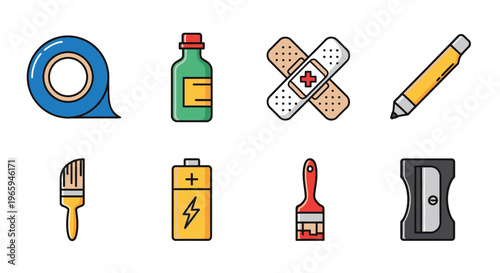 Assorted office and medical supplies vector illustration on a white background