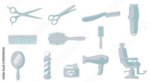 Barber tools and equipment vector illustrations for hair salon services