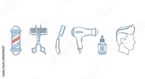 Barber shop tools and equipment icons vector illustration on white background