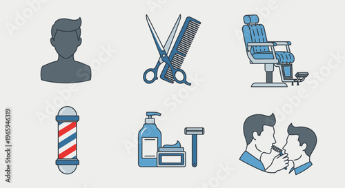Barber shop icons haircut tools and styling elements illustration
