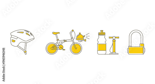 Bicycle and accessories vector illustration set on white background