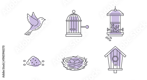 Birds and birdhouses vector illustration elements set for design projects