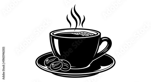 Black coffee cup illustration on white background for design resources