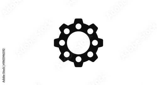 Black gear icon on white background representing concepts of technology