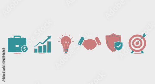 Business and finance icons showcasing concepts of success protection and growth