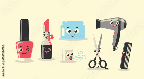 Cartoon beauty essentials illustration for cosmetic and salon design