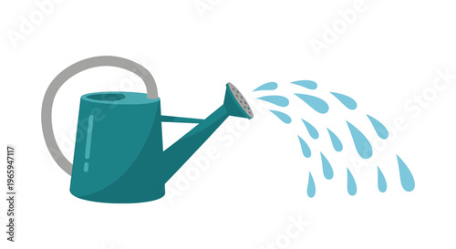 Cartoon watering can spouting water illustration isolated on white background