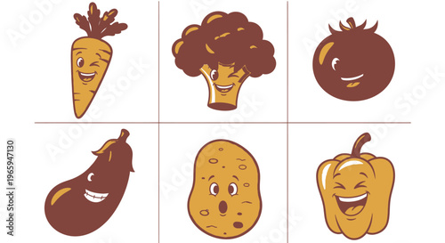 Cartoon vegetables illustration smiling characters isolated on white background
