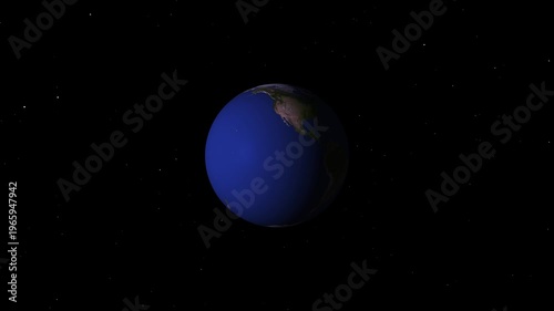 Rotating earth globe in space with continents visible 3 d animation of planet earth from outer space view with stars background for