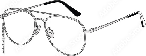 Close up of modern aviator style eyeglasses, studio shot.