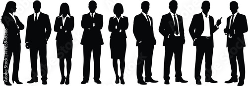 Diverse business professionals in silhouette form posing confidently at work.