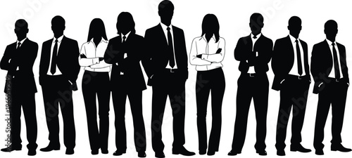 Business team standing together in silhouette showing unity and professionalism.