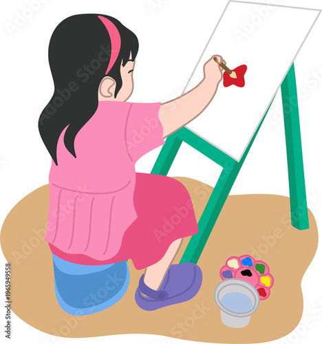 kid painting on canvas