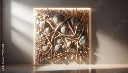 Intricate Natural Sculpture with Glowing Edges and Soft Lighting.