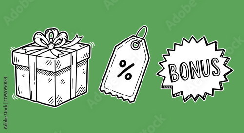 A charming illustration of a gift box with a bow on a green background, evoking a sense of surprise and joy.