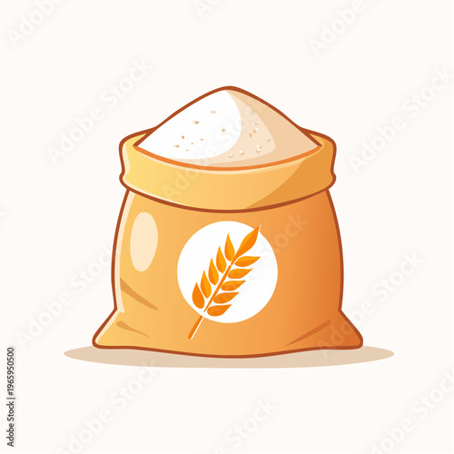 Bag of flour with wheat icon, baking ingredient and staple food