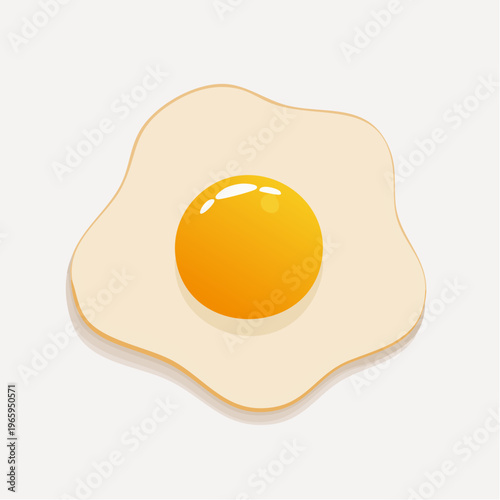 Simple fried egg illustration with yellow yolk, isolated on pale background, it is isolated on a pale, subtly shaded