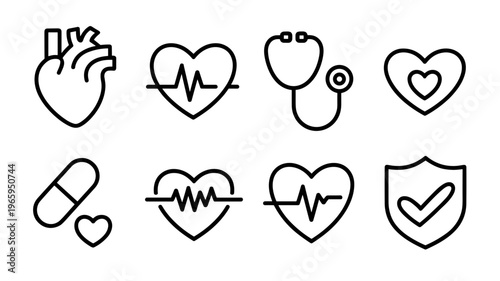 Minimal Heart Line Icon Set Medical, Health Care, and Wellness Symbols