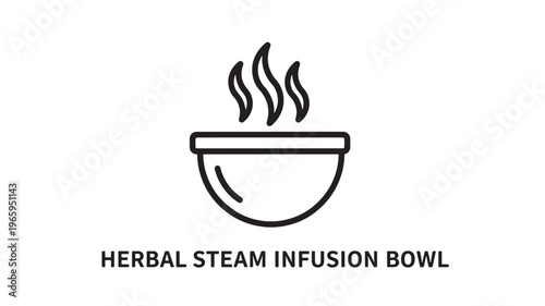 Clean and modern line art illustration of a herbal steam infusion bowl, ideal for wellness, spa, aromatherapy, and holistic health marketing materials or educational content.