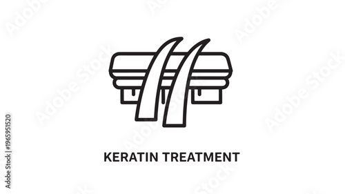 Clean and modern vector illustration of hands holding a keratin treatment bottle, ideal for beauty, haircare, salon services, and wellness marketing materials.