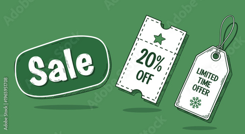 A green sale sign with white text, perfect for advertising and marketing materials, conveying a sense of urgency and savings.