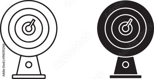 Two circular gauge with a needle indicator in outline and solid black styles on a white background