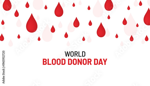 World Blood Donor Day Vector Banner with Falling Red Blood Drops Background 