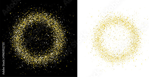 Gold glitter circle frame set isolated on black and white background for holiday design isolated on transparent background, isolated on white background, Vector