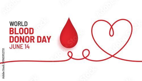 World Blood Donor Day Vector Banner with Red Blood Drop and Heart Line Illustration 