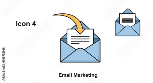 Email marketing graphic illustrating a message delivery process and envelope