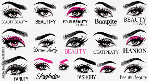 Eyes illustrations with makeup styles for beauty and fashion concepts