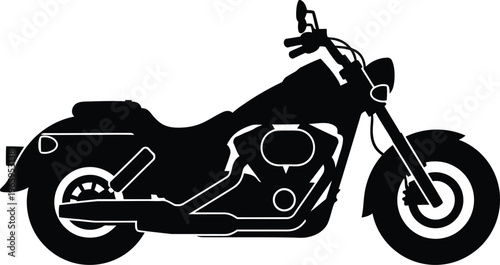 A black silhouette of a classic cruiser motorcycle isolated on a clean white background design Vector