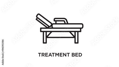 Clean and modern line drawing of a treatment bed, ideal for healthcare brochures, wellness websites, medical presentations, and spa branding. Minimalist style with professional appeal.