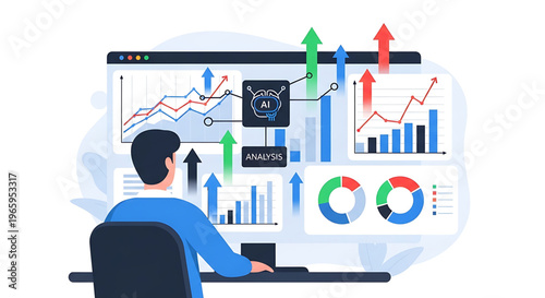 Professional performing advanced data analysis powered by artificial intelligence, monitoring business trends and growth on a digital dashboard