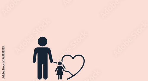 Father and daughter holding hands with heart symbol concept on pink background