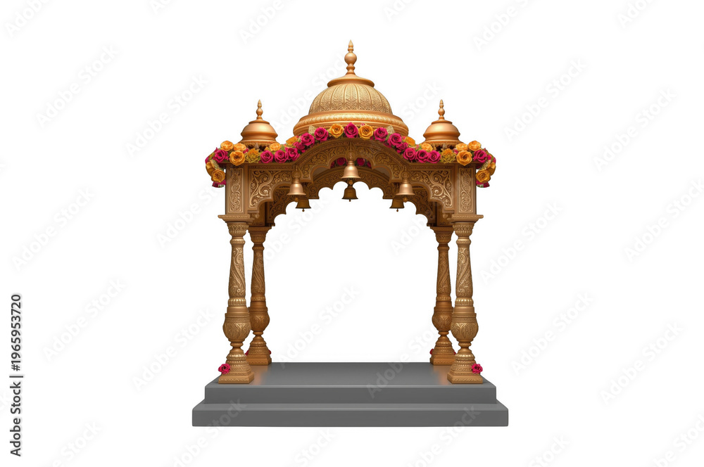 Fototapeta premium Golden ornate mandap with bells and flowers