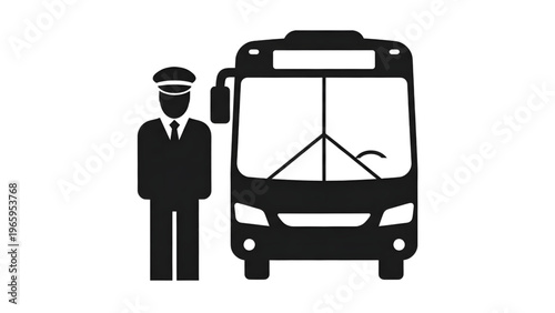 Bus driver standing next to a bus silhouette