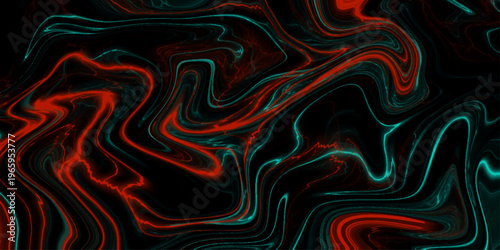 Abstract dark, fluid abstract background with swirling, marbled patterns in deep teal and black. Green, red marble pattern texture natural background. Paper with soft waves and black fabric.