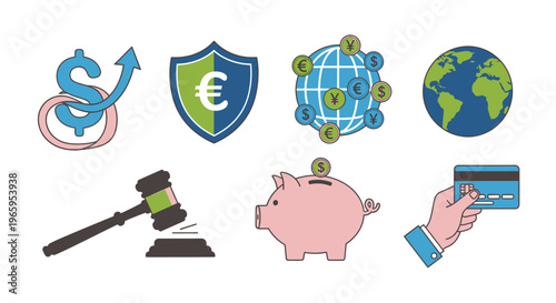 Financial icons representing currency symbols world and monetary concepts