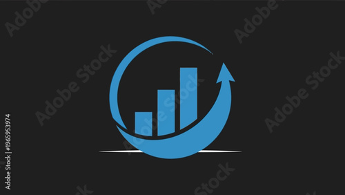 Blue Bar Chart with Upward Arrow and Circular Swirl.