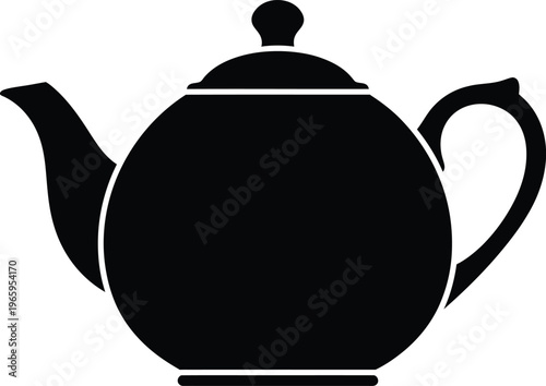 A simple black silhouette illustration of a classic round teapot isolated on a white background Vector